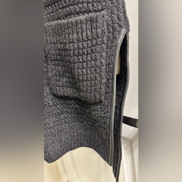 Club Monaco x M. Patmos 100% Merino Wool‎ Black Long Vest Leather Trim Pockets - Picture 6 of 13